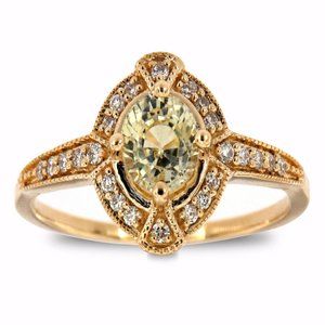 Round Yellow Sapphire Halo Vintage Diamond Ring